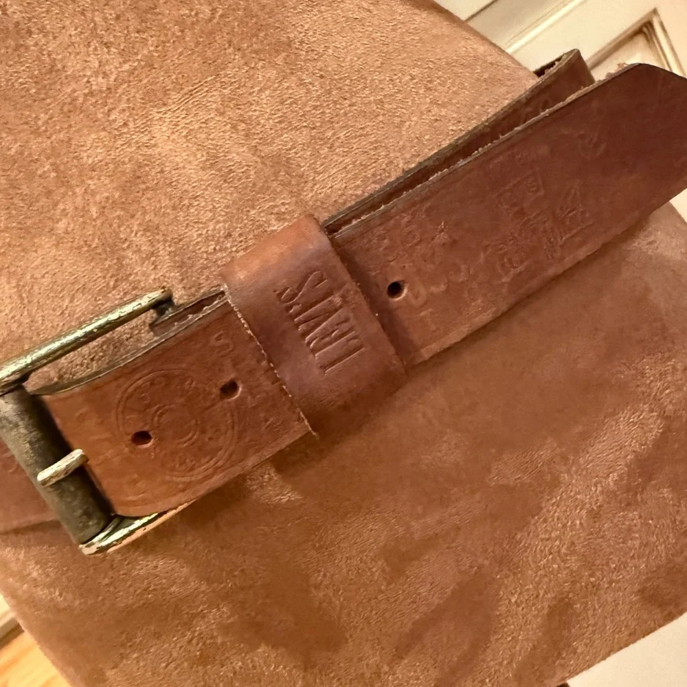 Levi's Brown Leather Belt All Over Logo Distressed Buckle